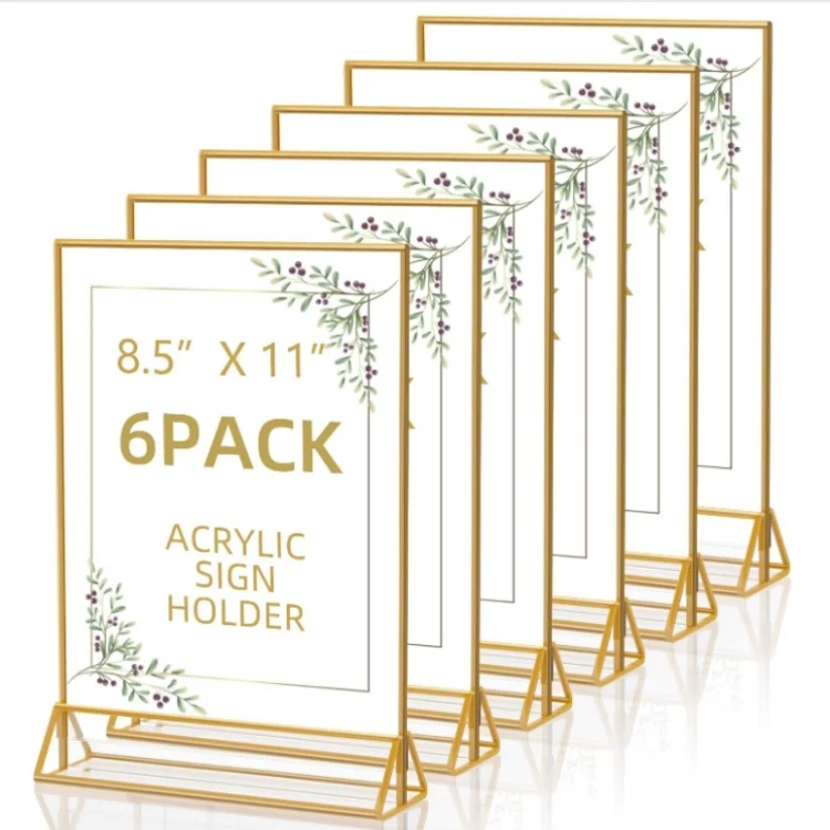 Beauty Modern Gold Acrylic Sign Holder Clear Able Menu for Wedding Tables Homes Hospital