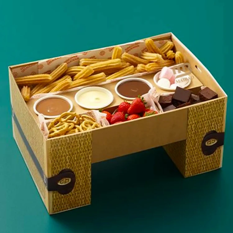 Custom flip kraft box party grazing stackable food grade lunch box, takeaway deli catering packaging dessert churros platter box