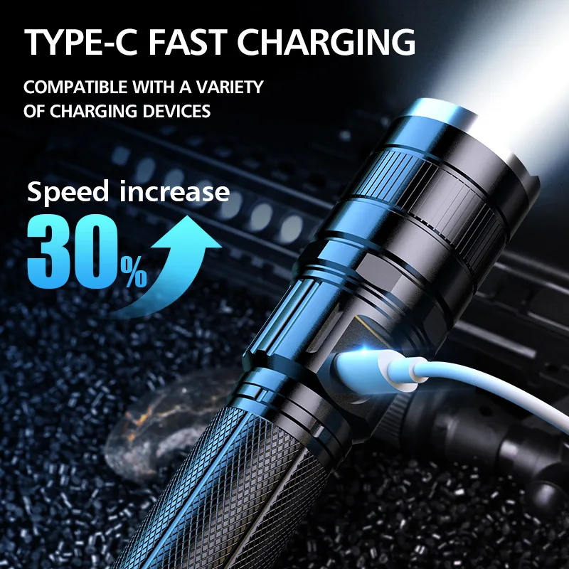 New Outdoor Waterproof USB Rechargeable Flashlight Telescopic Zoom Portable Multi-function LED Flashlight Tactical Flashlight