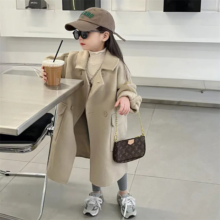 western fall autumn winter infant baby girls trench toddler kid solid khaki long coat jacket wool clothing