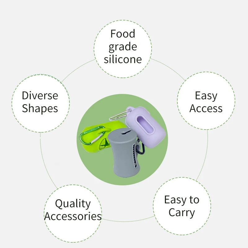 Luxury Customised Logo Waterproof Pet Silicone Dog Waste Bags Dispenser Case Poop Poo Bag Holder with Hands Free Holder