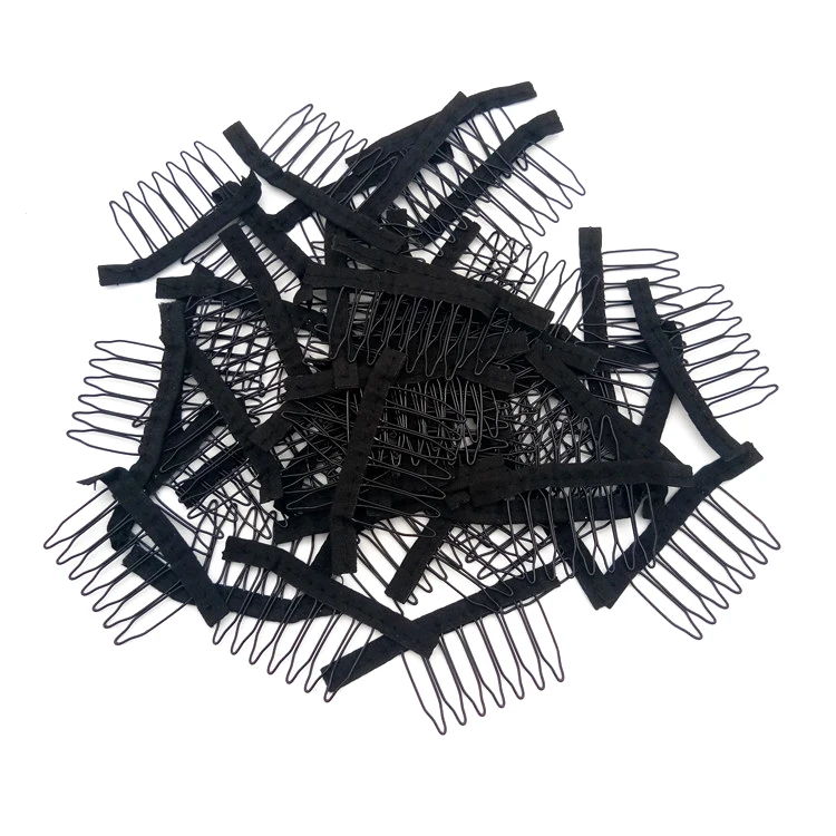 black cloth wig comb clips for wigs Metal Hair Combs For Making Wigs