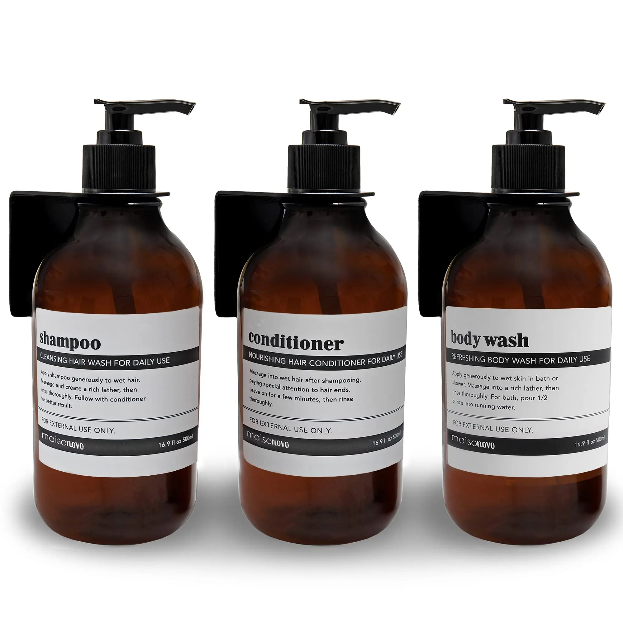 Shampoo Dispenser for Shower Wall 3 Chamber - Drill Free Shower Soap Dispenser Wall Mount with Waterproof Labels