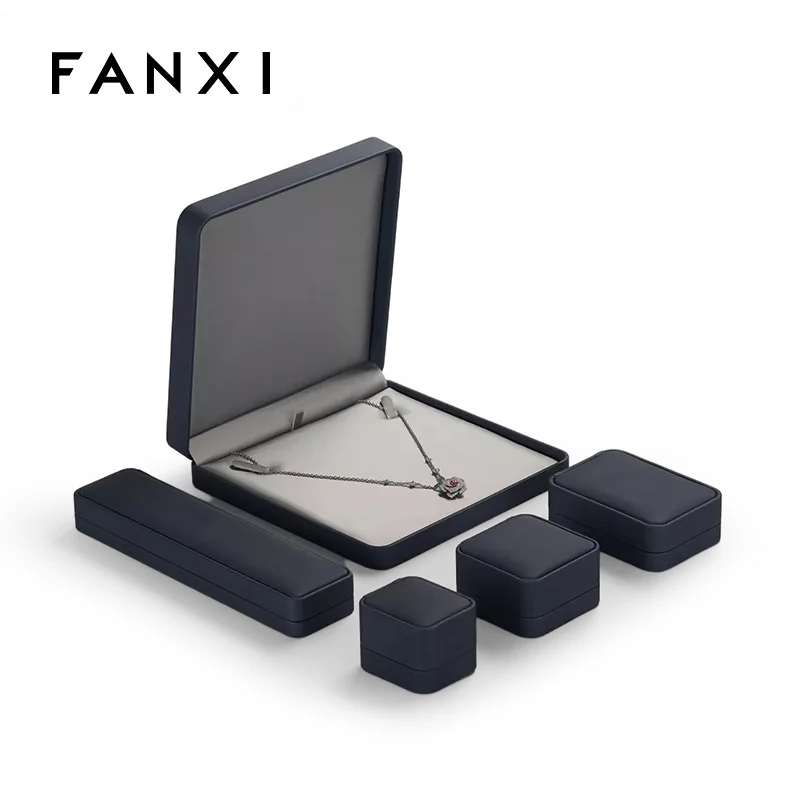 FANXI New Luxury Wedding Gift Jewelry Packaging Boxes grey pu leather Custom Logo Jewelry box packaging  PU Leather box