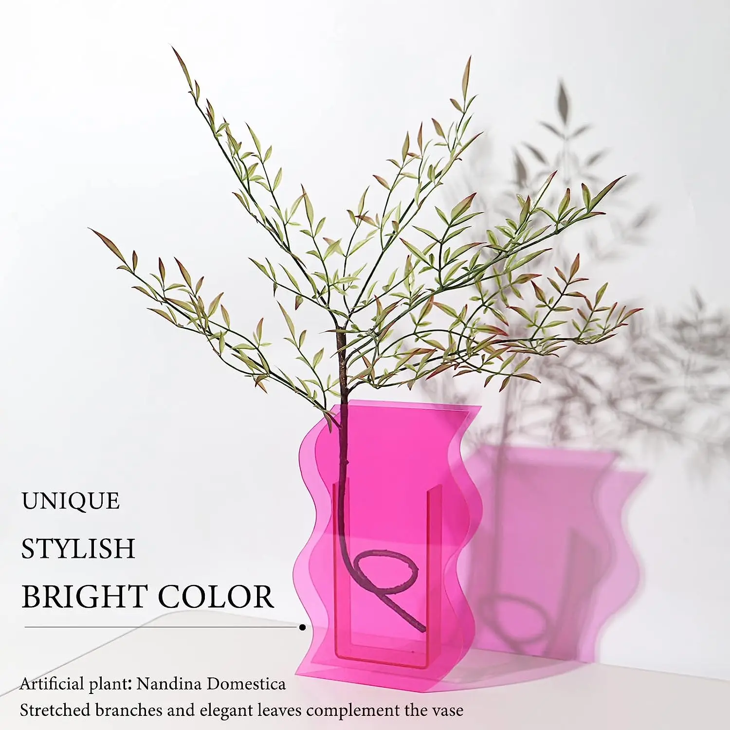 Acrylic Vase For Aesthetic Room Decoration Use Irregular Curved Wave Acrylic Decorative Vase Bedroom Living Room Table Pink Vase