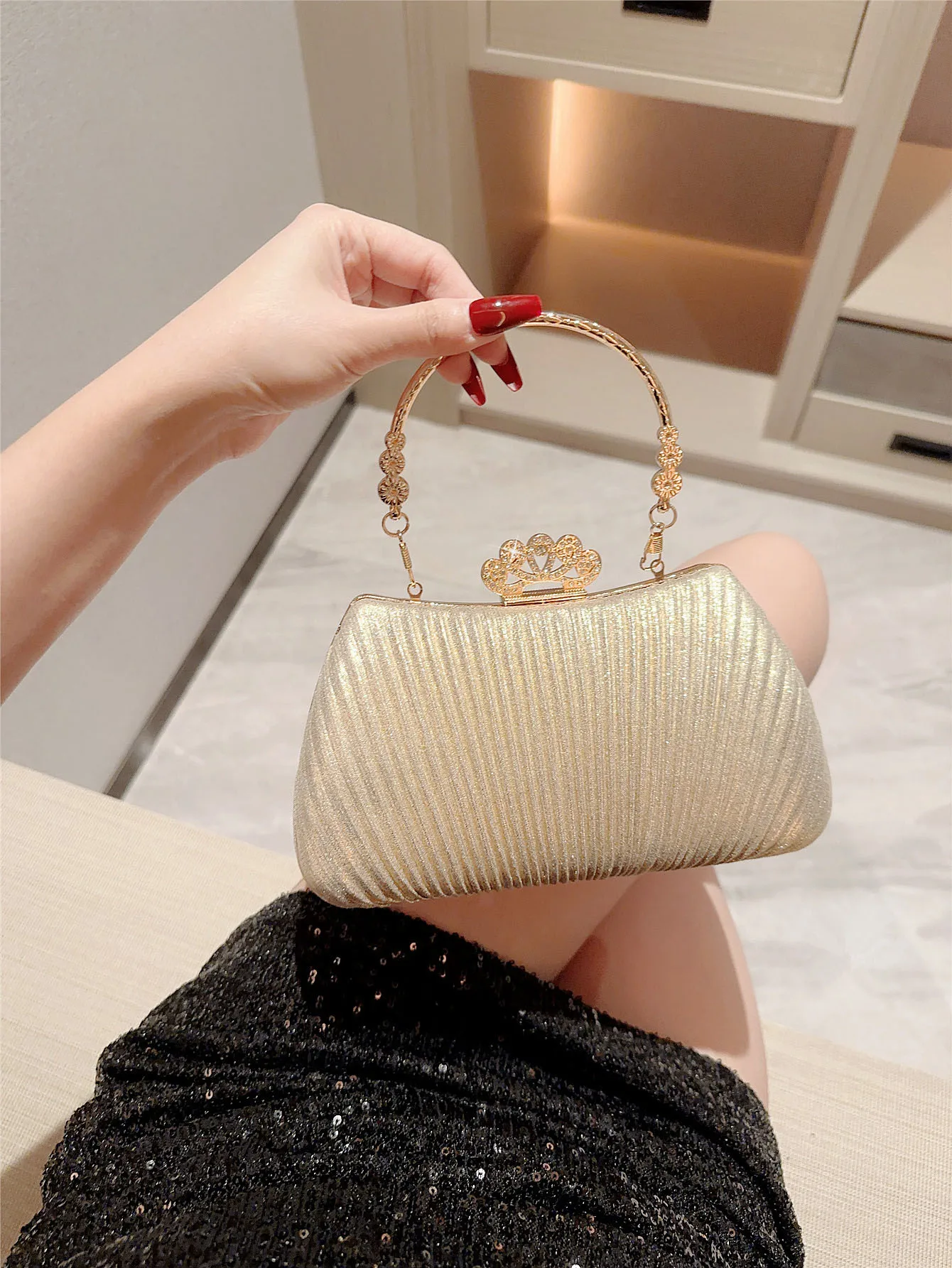 fashion ladies golden pleated prom dress party wedding evening bags high quality for women wholesale
