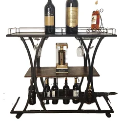 Living room  the bar  Removable 3 layer wooden metal cart metal wine rack wine glass rack