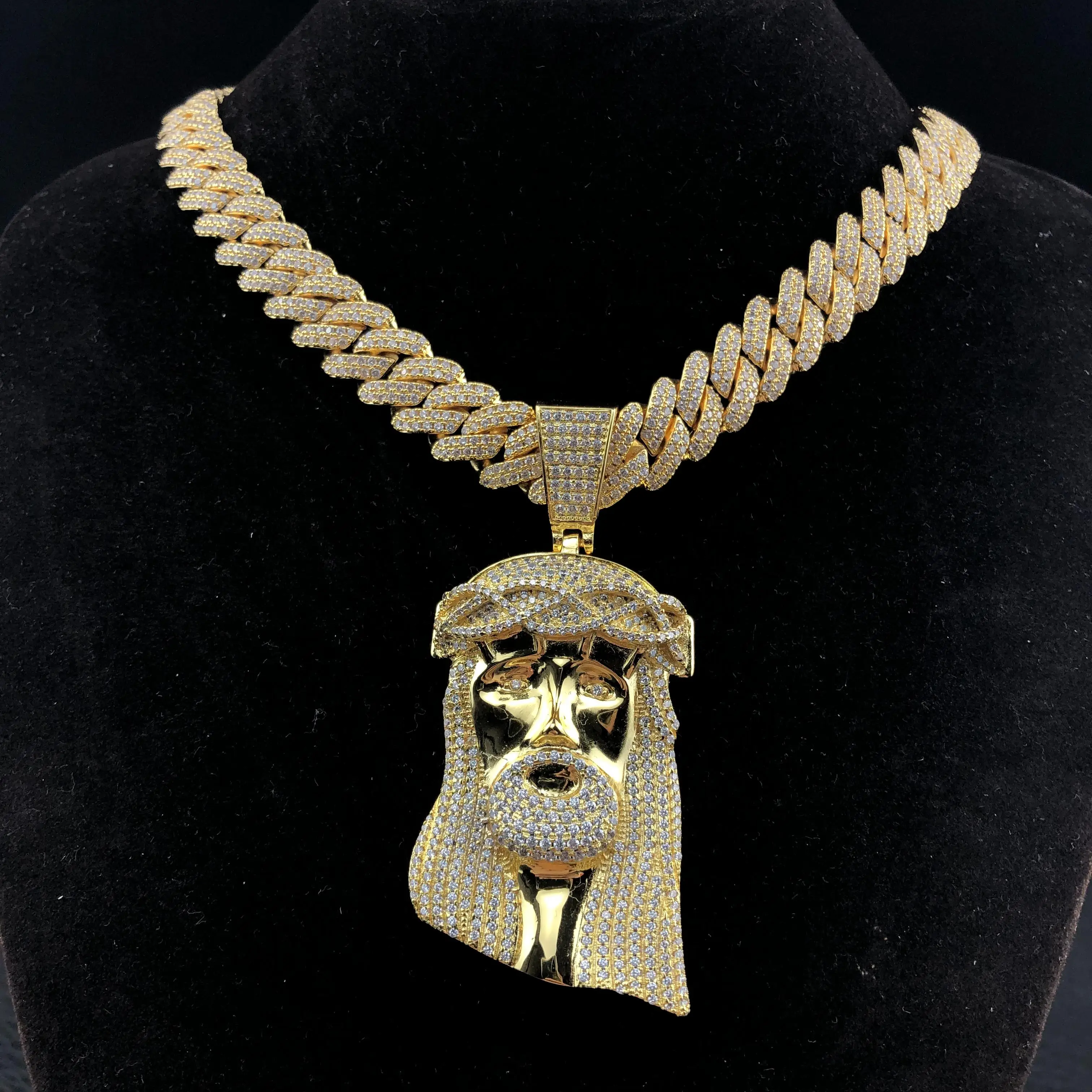 Vintage avatar pendant full of zircon, tall pendant accessory, Jesus pendant