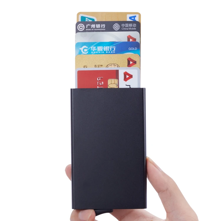 Black Durable Metal Men Card Case Wallet RFID Function POP UP Aluminum Card Holder