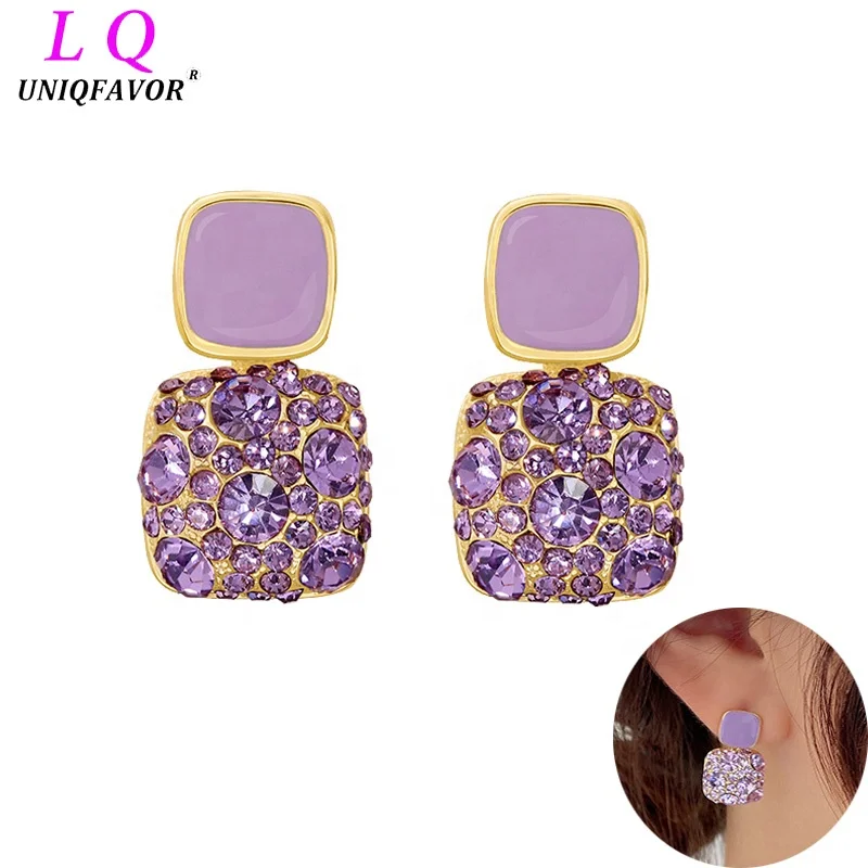 Custom Packing Eco-Friendly Crystal Rhinestone Dangle Earrings Vintage Statement Baroque Geometric Square Stud Earrings