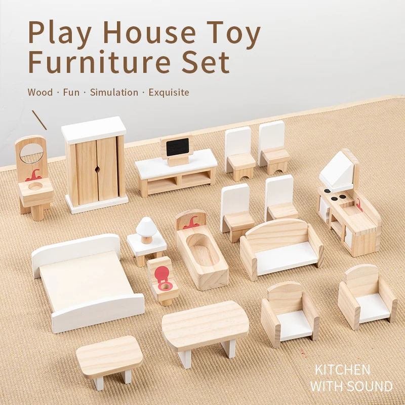 Children wooden mini simulation small furniture set toys girl role play toy small villa decoration accessories wooden diy toy
