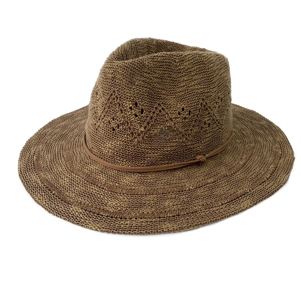 
Unisex men and women summer straw paper hat Polyester knitted panama hat outdoor beach sun hat 