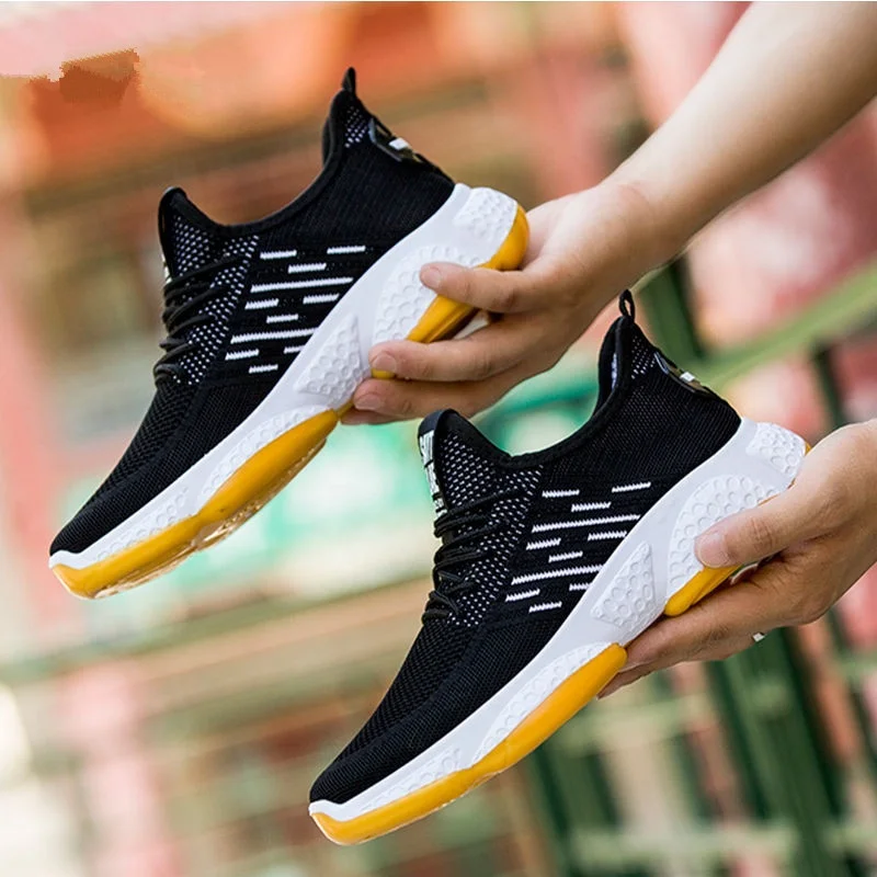 fly woven light sport running men shoes breathable comfort lace-up non-slip man sneakers wholesale shoes