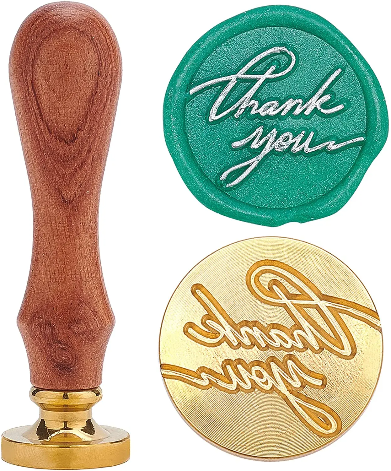 Wax Seal Stamp Thank You Signature Retro Wood Removable Brass Head 25mm for Thanksgiving Wedding Envelopes Invitations