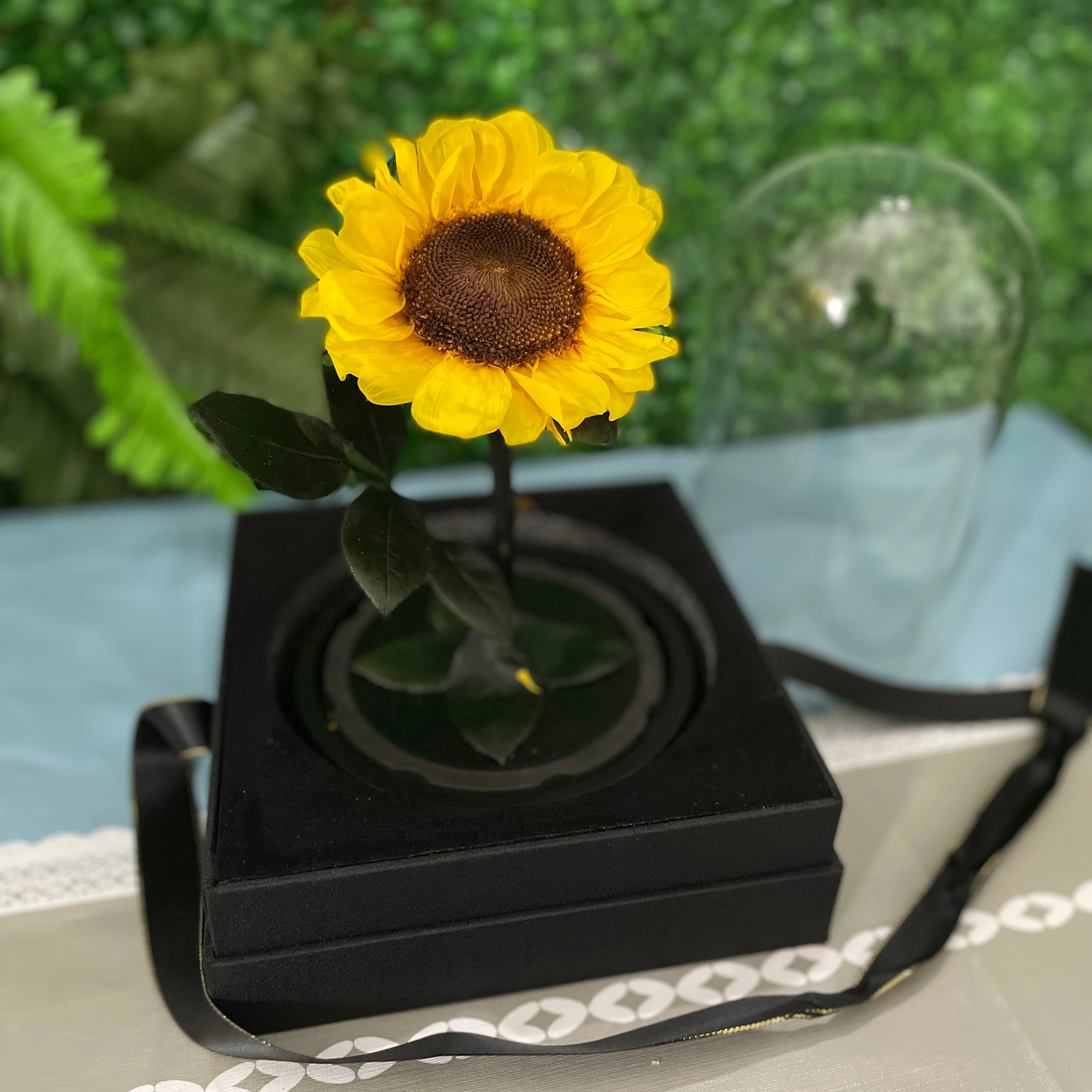 Natural Preserved Flower Plant sunflowers in glass with gift box Forever Real Wedding Souvenir Eternal Rose In Glass