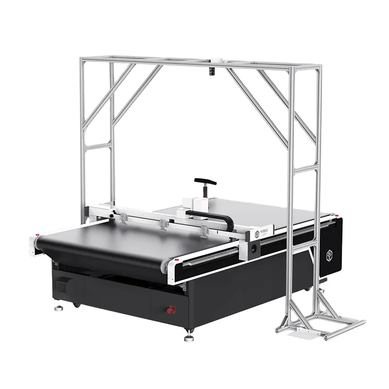 dual blade cnc oscillation cutter machine with conveyor and ccd