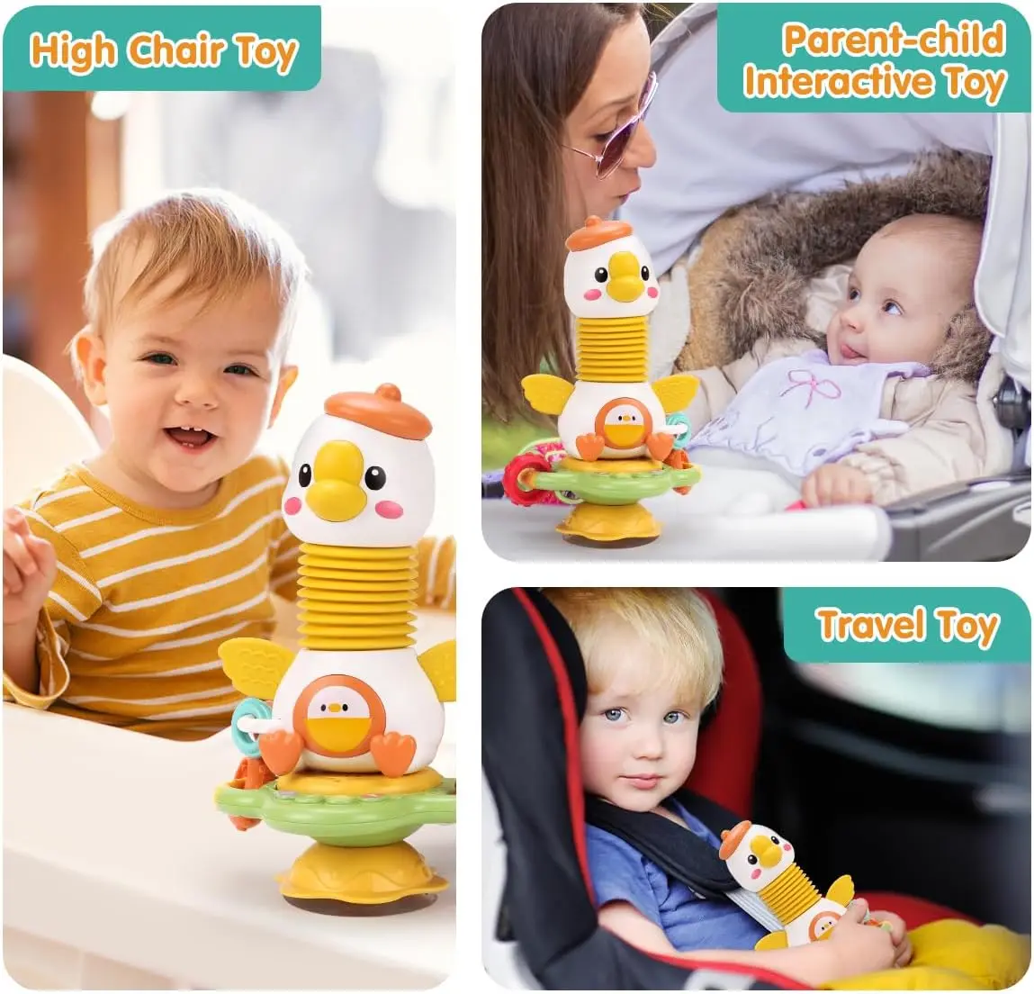 2024 Unisex Goose Battery Operated Highchair New 2 1 Montessori Baby Sensory Toy Suction Cup Musical Sound Teething Car Travel