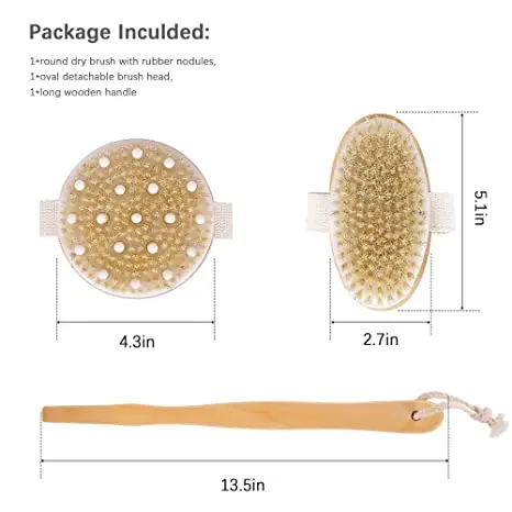 Luma Long Dry Back Scrubber Natural Bristle Dry Skin Exfoliating Soap Brushing Body Bath Brush Set