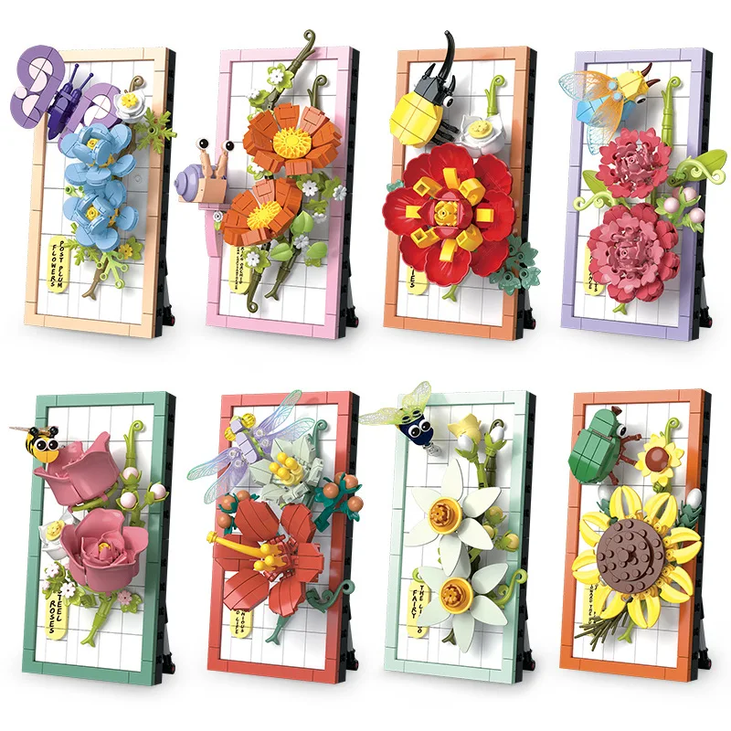 Home Desk Display Decorative Colorful Decorative flowers from Garden Wall Set artificial bouquet flowers Building Block Set