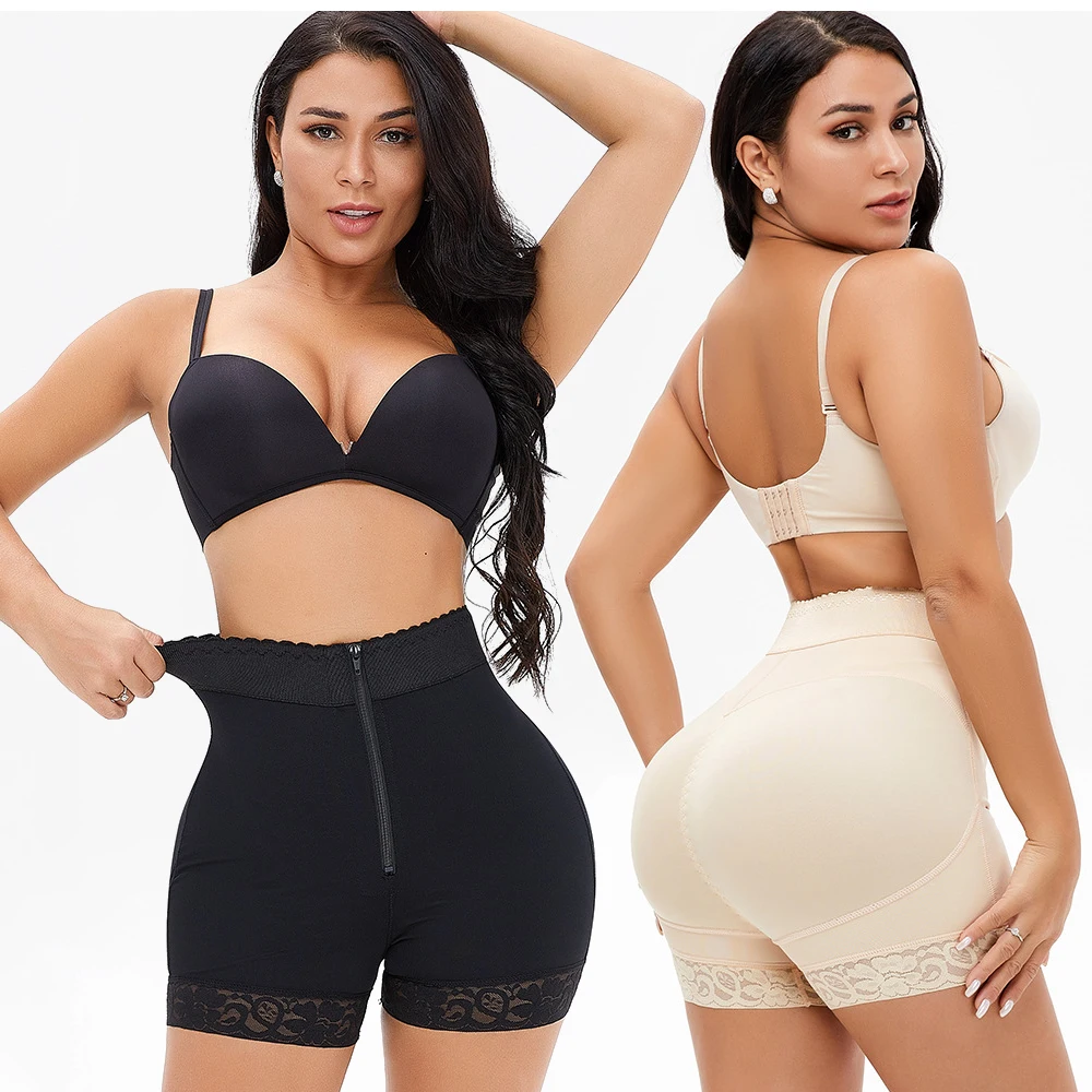 Plus size body shape wear High waist trainer Panty Shapewear Zipper High-Waisted Padded Hip Butt Shaper Shorts For Women