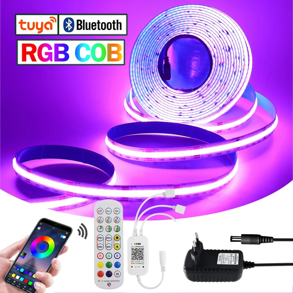 Neonlap Tuya WIFI Alexa Control DC 12V Bluetooth APP 10mm RGB COB LED Flexible Ribbon Strip light AMY Sheng