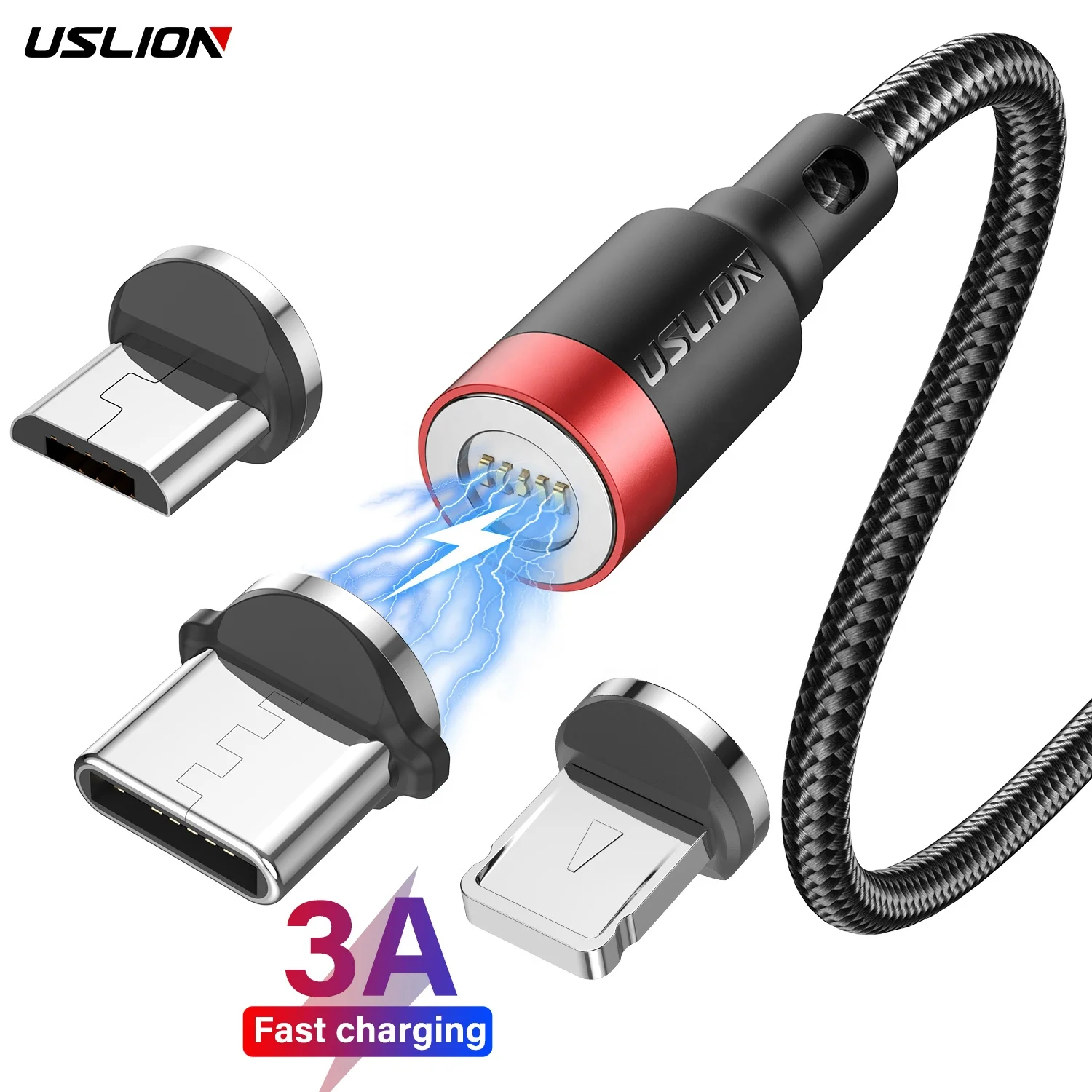 USLION 360 Rotate 3 in 1 USB Cable Type C Magnetic Cable Charger Charging Data Cable Magnet Micro USB for iphone 14 13 Pro Max