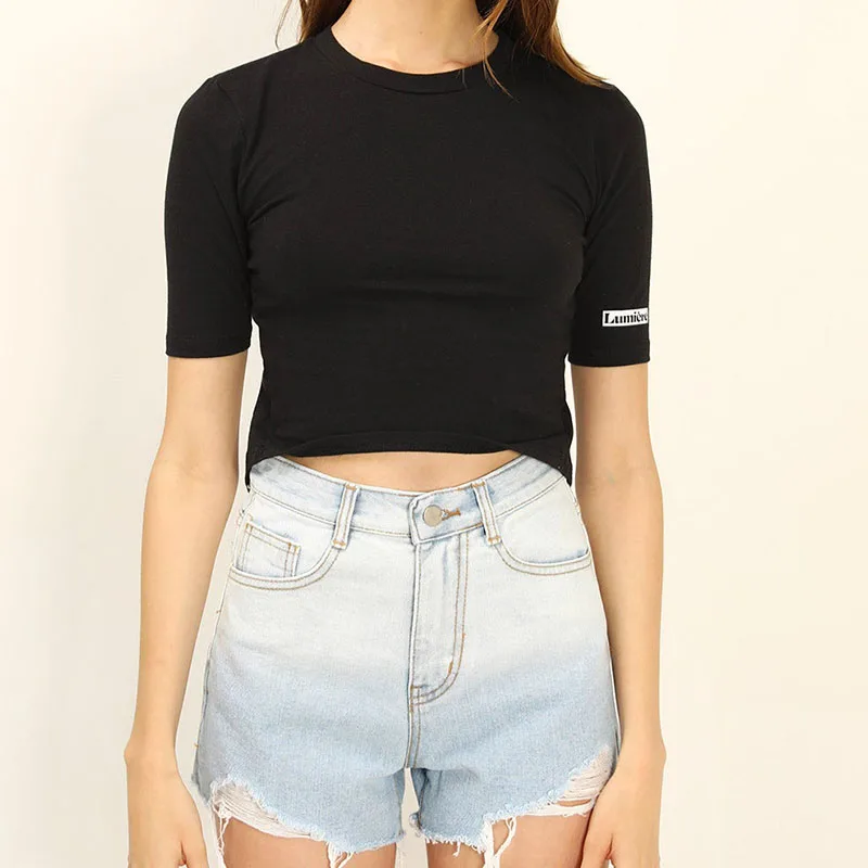 Streetwear Tank Top Backless Yoga Solid Color Tshirts Women Sexy Cropped Top T-shirt O-neck T Shirt Women