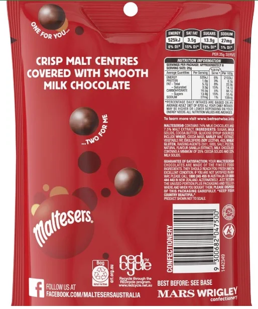 Maltesers 140g Australia Chocolate Pouch handy pack malt balls
