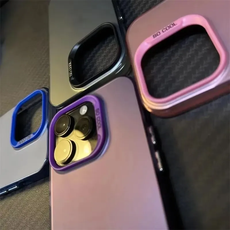 Laser Metallic Aurora Color Matte Case For iPhone 16 15 11 Pro Max 13 12 14 Plus 7 8 SE2 Hard Shockproof Bumper Fundas Cover