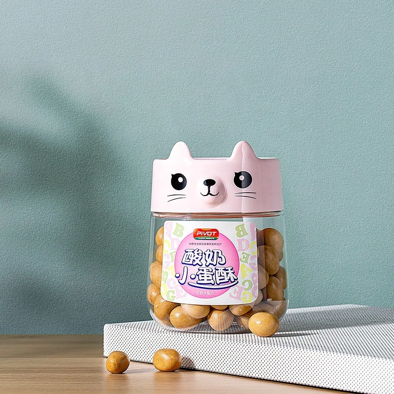 Cute cartoon  430ml 450ml PET plastic packaging bottle children snack candy cookies storage PET jars