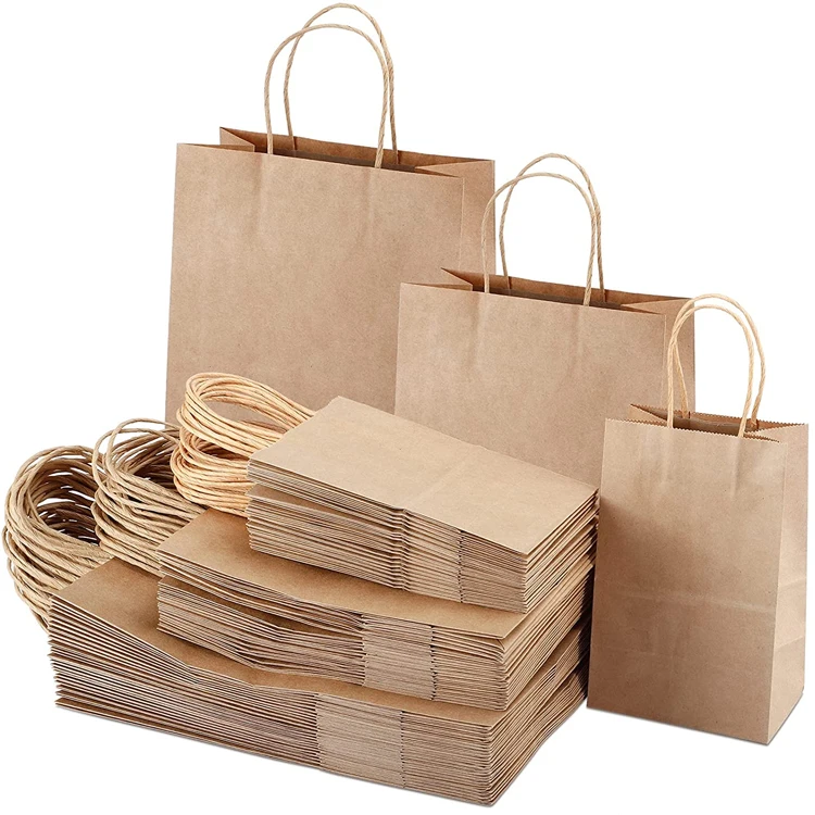 Wholesale Design Shopping Food Packing Sacchetto Di Carta Kraft Paper Bags in Stock with Handles Bulk