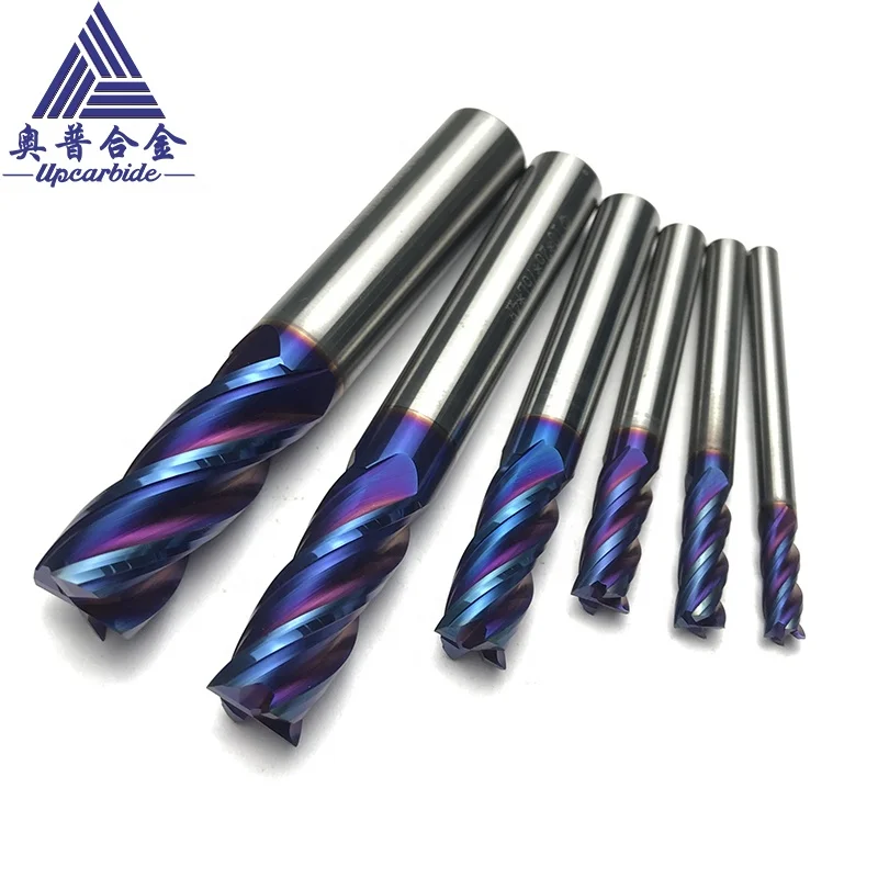 65HRC milling cutter 4 flutes blue nano coated carbide tools flatten tungsten endmill carbide