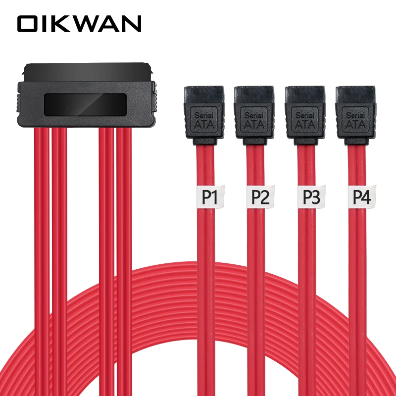 OIKWAN SAS 29Pin SFF-8482 Male to 4* 7Pin SATA Male Hard Disk Drive Raid Cable Adapter