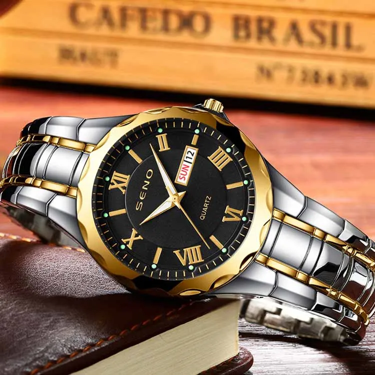 SENO S025 popular Chinese man quartz watch low price steel strap waterproofing date display free shipping business watch set