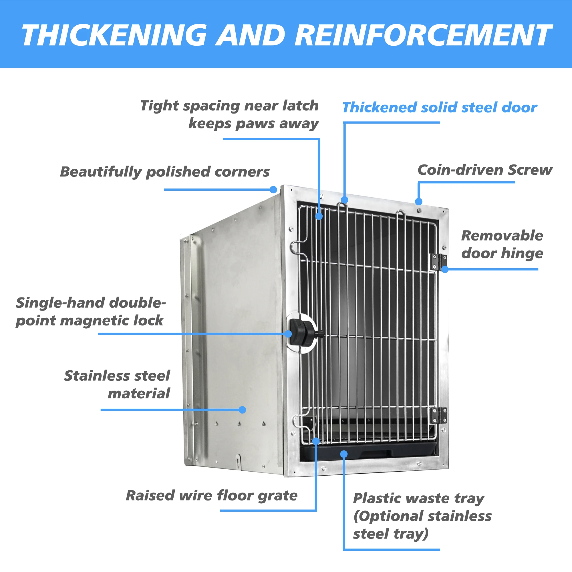 Professional stainless steel dog carrier pet cage bank With Rounded Corners three sizes can be selected, can be freely combined