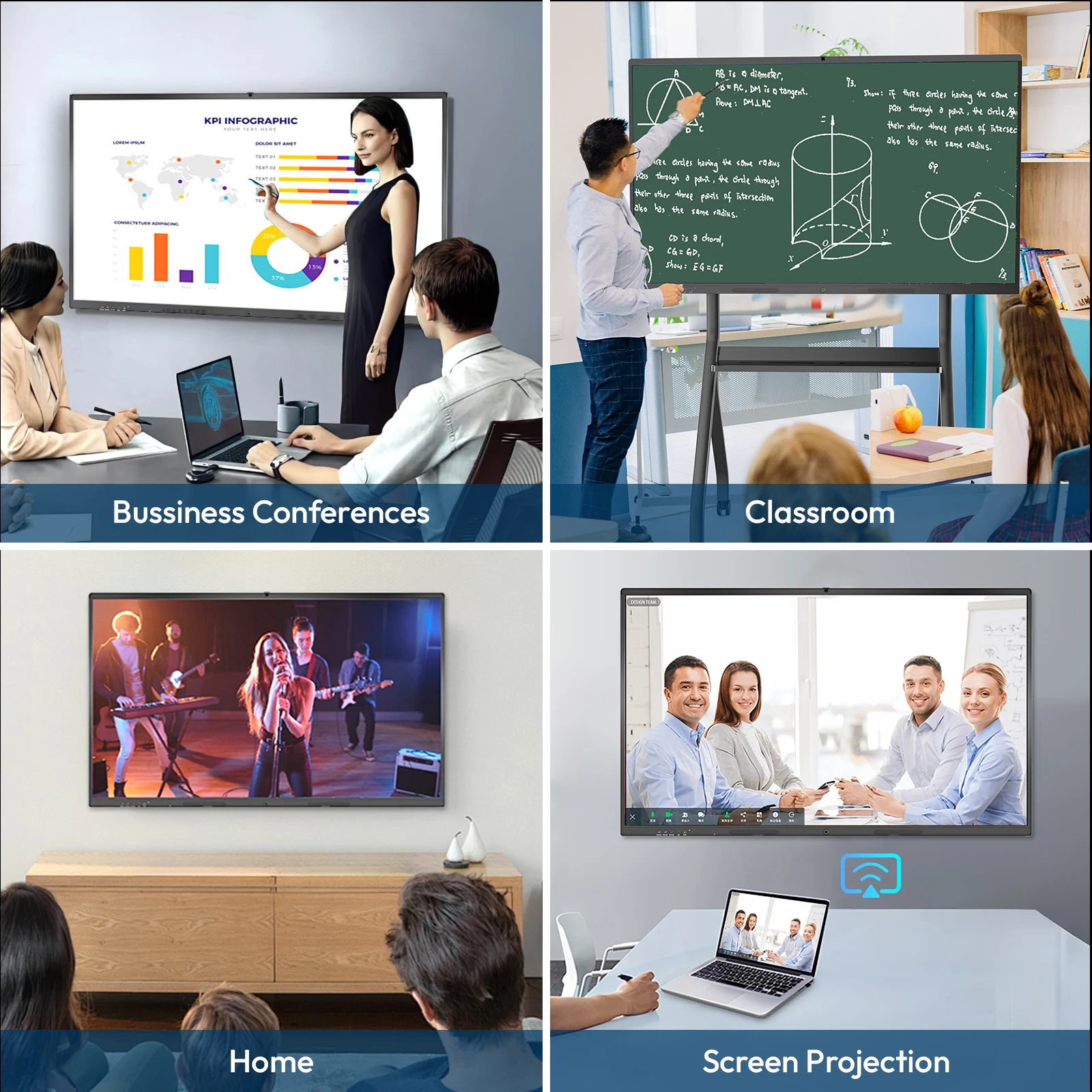 65/75/86/98/110 Inch Finger Multi Touch Screen Smart Lcd Display Meeting Room Electronic Digital Smart Board Interactive Board
