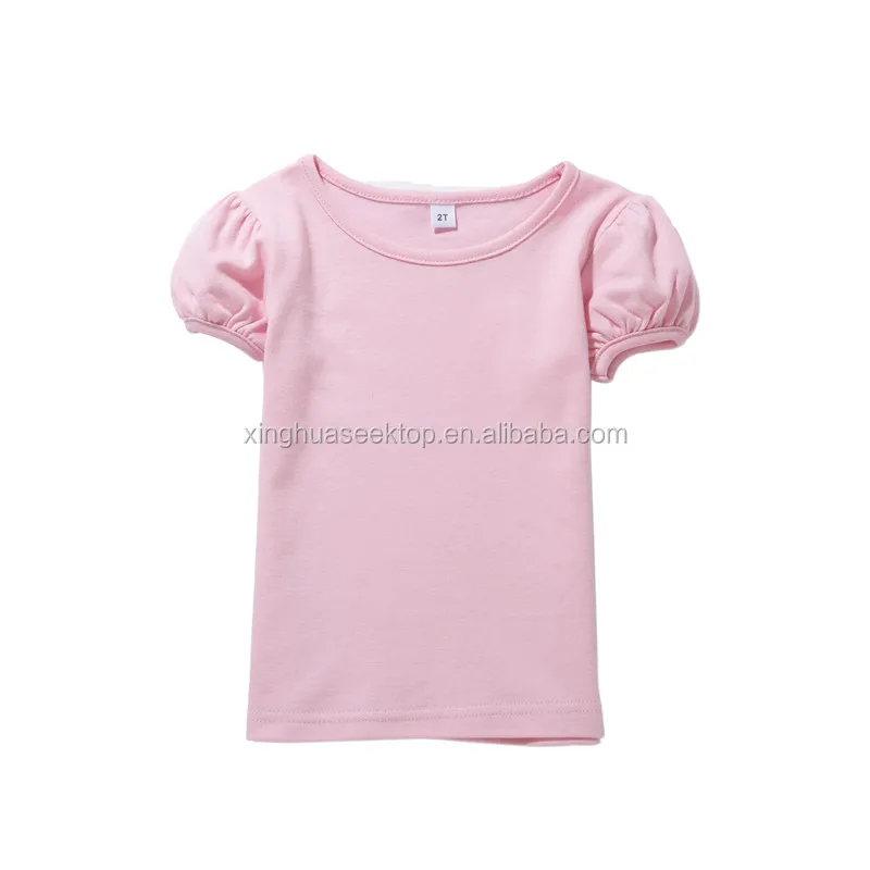 
blank organic cotton puff sleeve O neck baby girl T shirts wholesale 