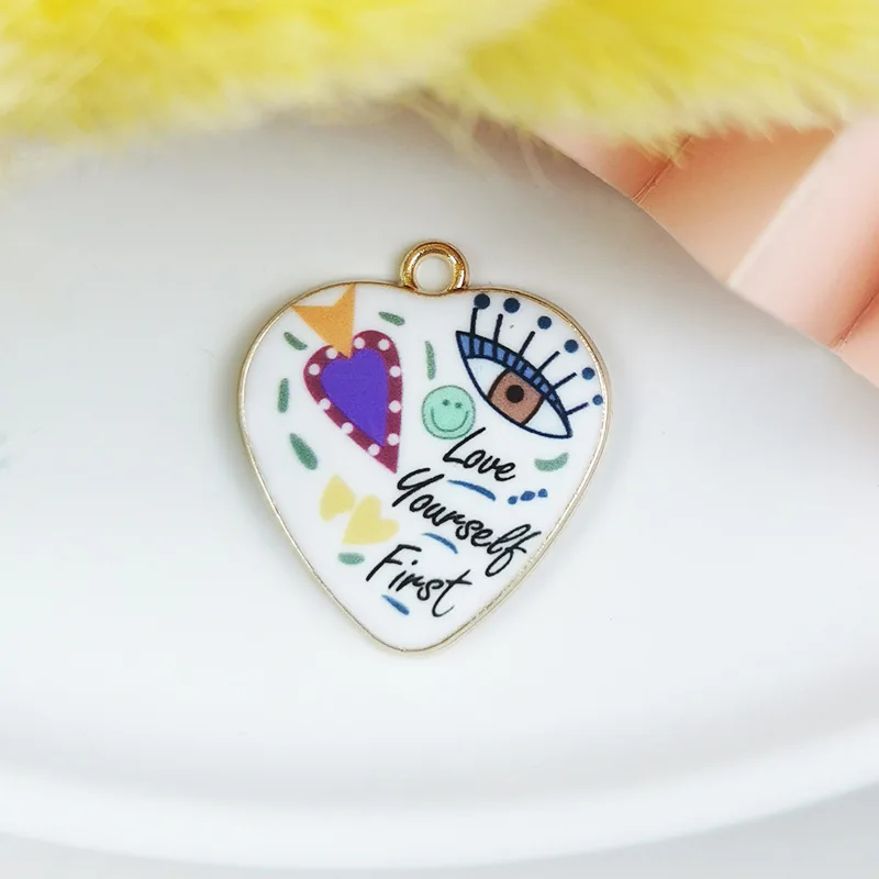 Wholesale Supply Metal Alloy Enamel Printing DIY Heart Charm Pendant Bracelet Chain Necklace Customized Accessories Jewelry