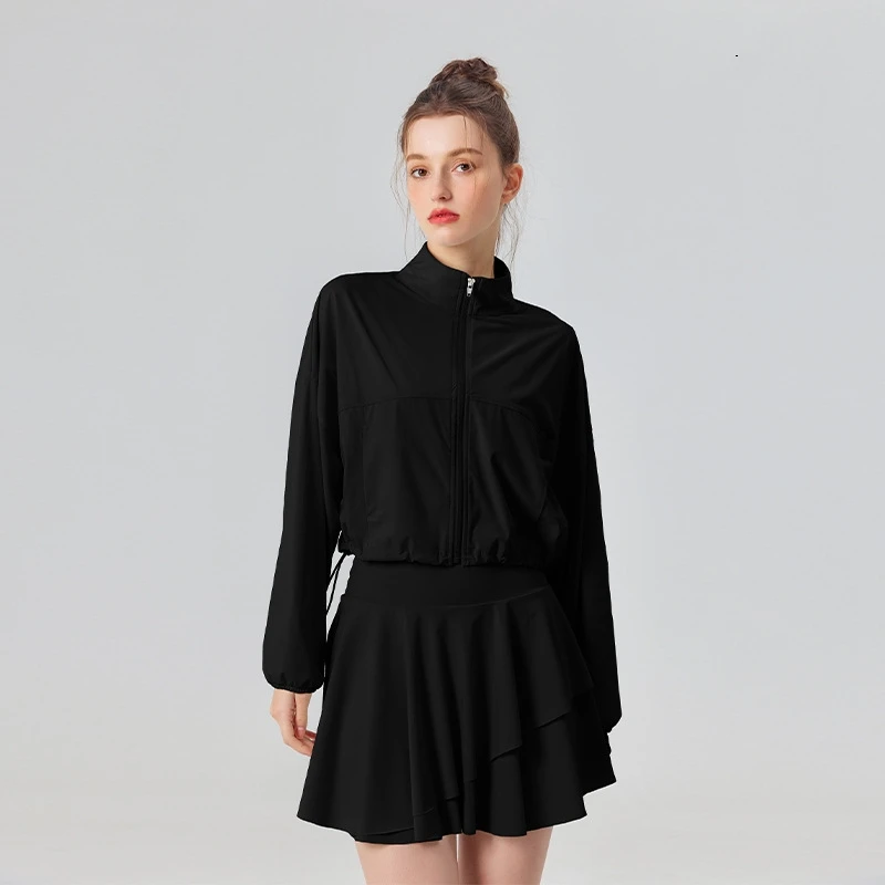 Aoyema Customization Fashion Yoga Sets Fitness Women Sport Wear Jogger Short Set Zip Sweatshirt and Skirt Suits For Women