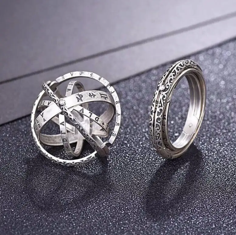Vintage Creative Complex Rotating Cosmic Finger Ring Jewelry Brass Gold Silver Plated Astronomical Ball Rings