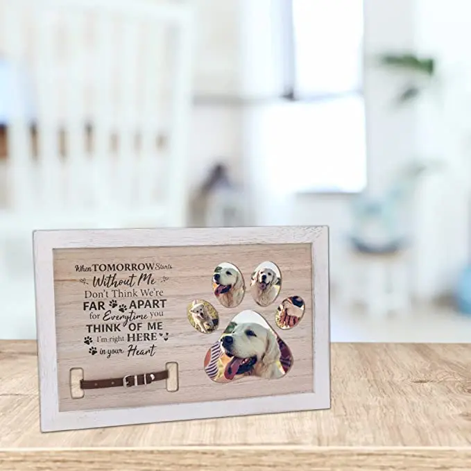 Custom Wood Pet Memorial Photo Frame for Dogs and Cats Personalized Paw Print Picture Frame for Pet Loss
