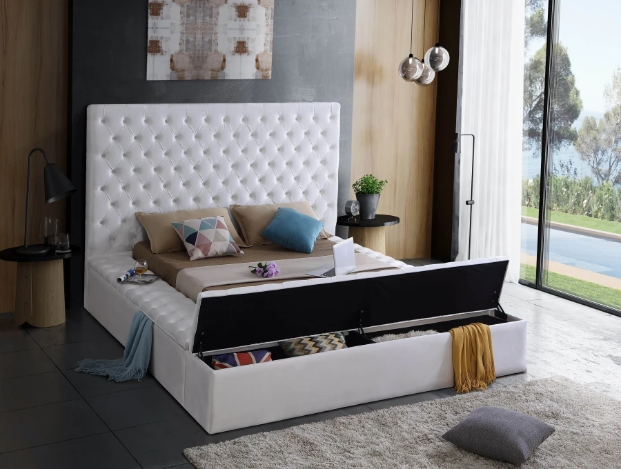 Pinzhi home modern tall tufted storage platform Queen King size velvet beds cama lit foshan furniture bed frame set