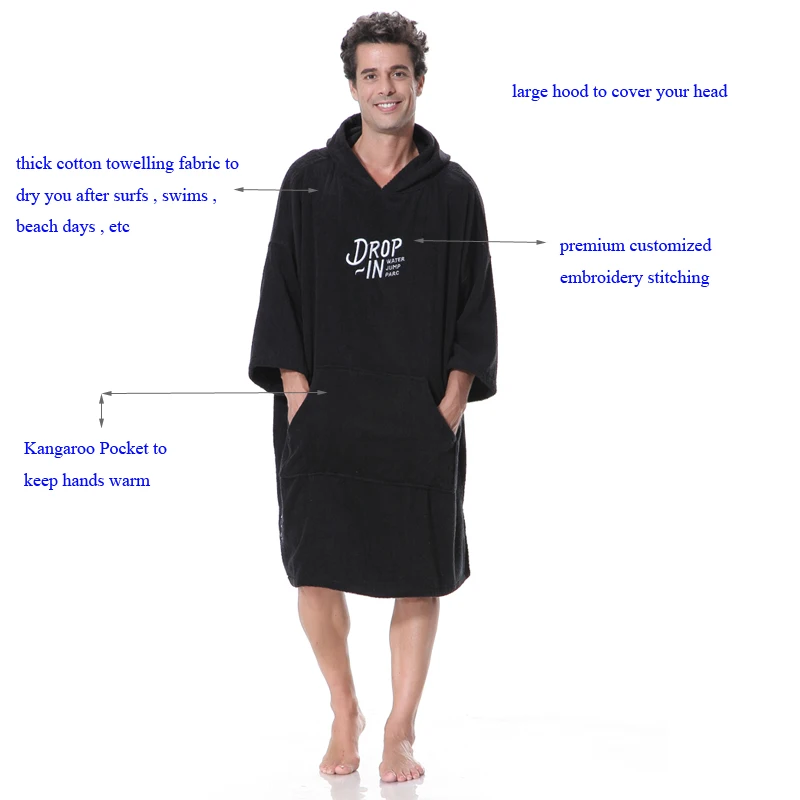 Cotton changing poncho towel hooded robe adult surf