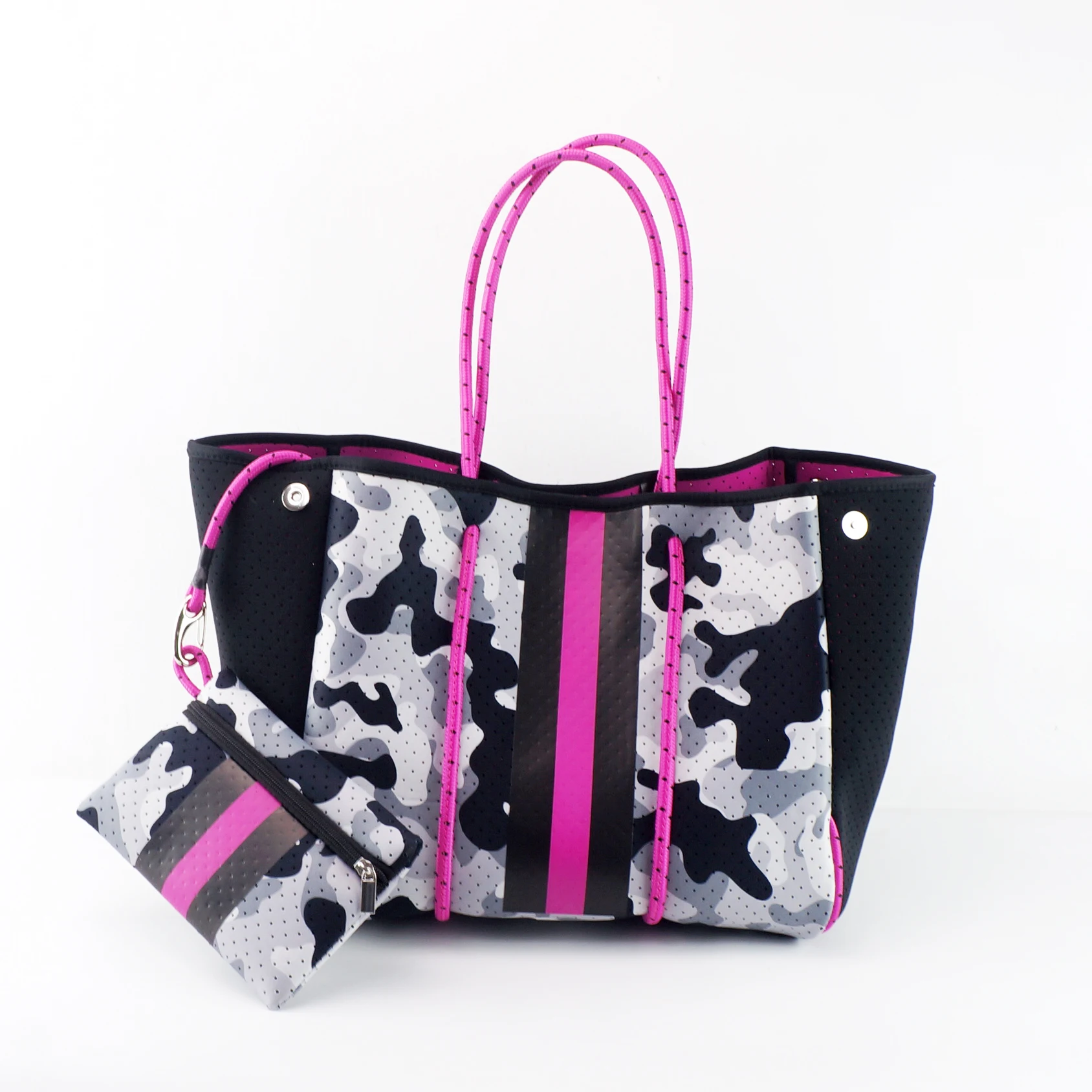 Fashion Camouflage Stripe Designer Neoprene Wholesale Beach Handbag Waterproof Neoprene Beach The Tote Bag