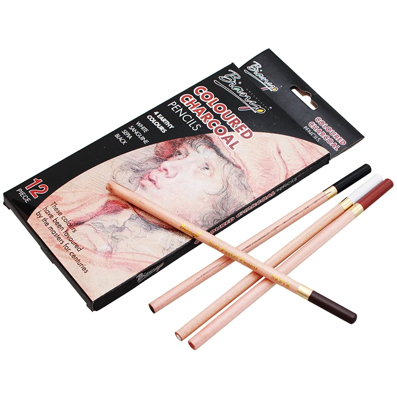 Bianyo 12 Pcs/Box Artist Soft Pastel Pencils Crayon Charcoal Pencils Artiste Wooden Non toxic Pencil for Sketching Drawing