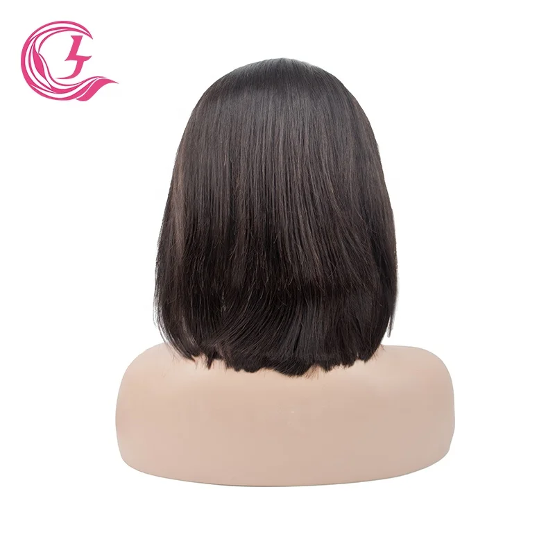Clj Wholesale Cheveux Raw Bouncy Transparent Bobo Lace Closure Brazilian Black 4X4 14 Inch Silk Straight Wig For Woman