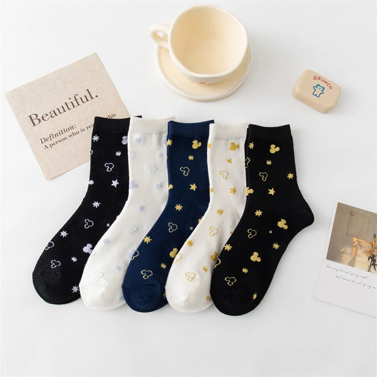 Fashion Silver Gold Mickey Star Shape Print Breathable Cozy Woman