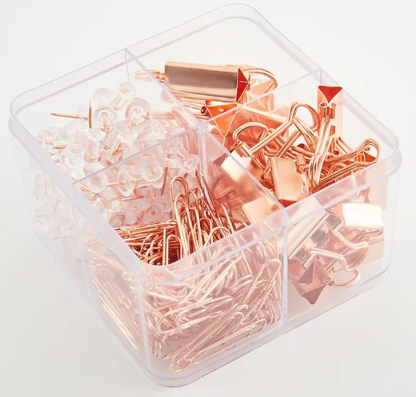 4-in-1 Rose Gold Paperclips Sets Notes Letter Ticket Bookmark Clamp Push Pins Binder Paper Clips for Student Office