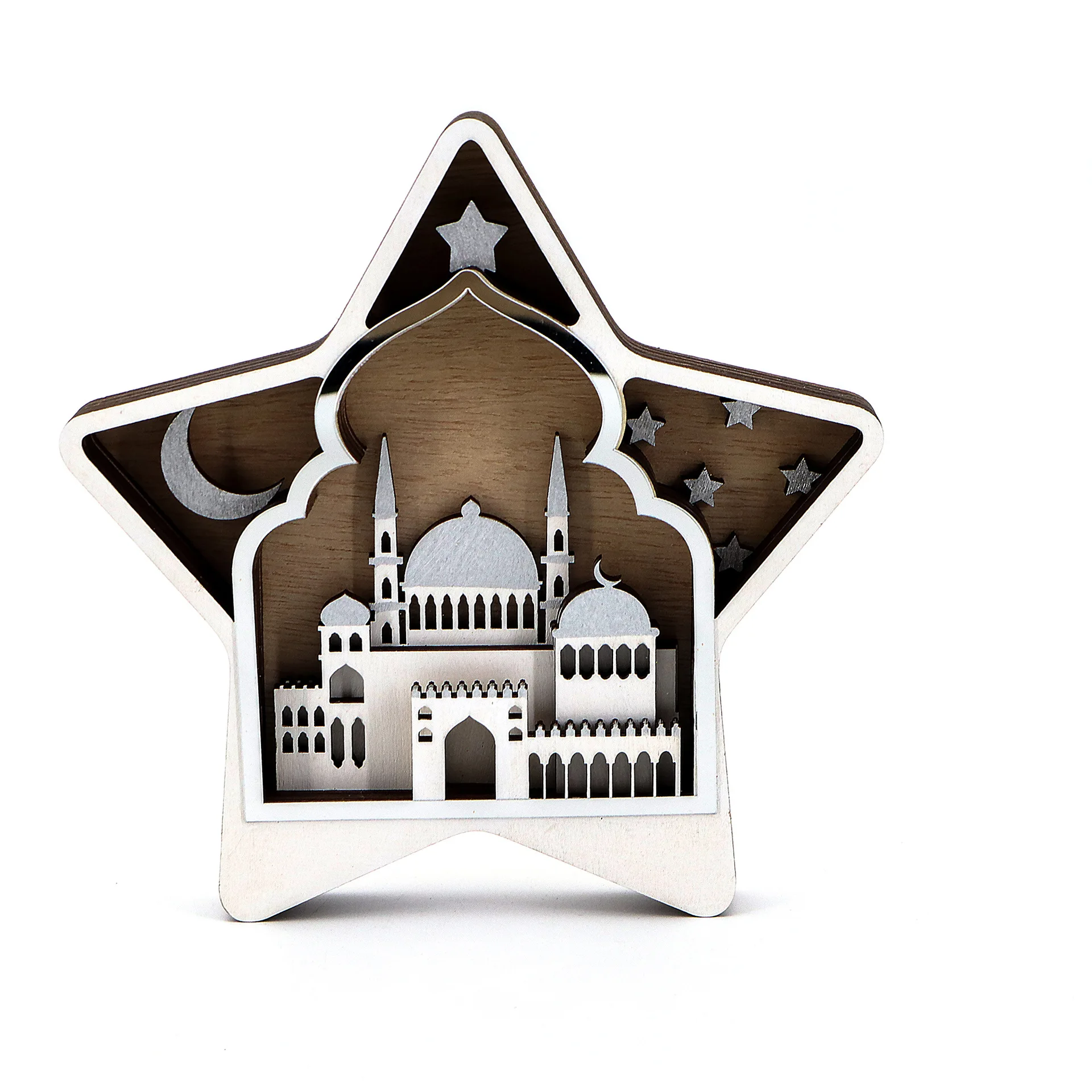 New Muslim Wooden Crafts Ornaments Islamic Eid al Adha Lantern Moon Decoration Ornaments