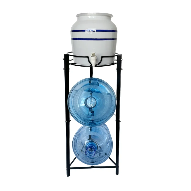 5 Gallon Ceramic Crock Water Dispenser Floor Metal Storage Stand Rack with Ring on top for Water Bottle with Tap